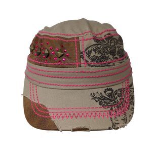 Way West Junior Cadet Army Cap Tan One Size Adjustable Bling Studded Distressed